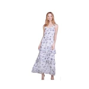 LC Lauren Conrad Womens Gray Blue Floral V Neck Sleeveless Maxi Dress Sz 4 New